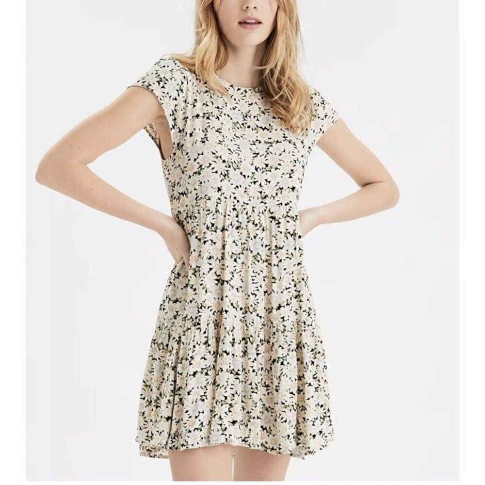 American Eagle Daisy Floral Tiered Mini Babydoll Swing Dress Cottagecore 90s